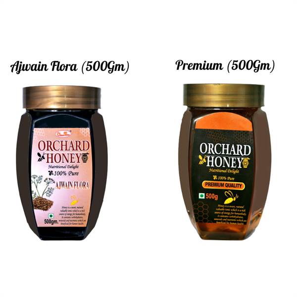 Orchard Honey Combo Pack (Ajwain+Premium) 100 Percent Pure and Natural (2 x 500 gm)